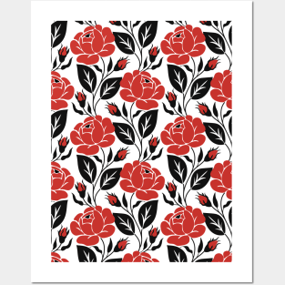 Print with Red Rose Inspired by Ukrainian Traditional Embroidery Posters and Art